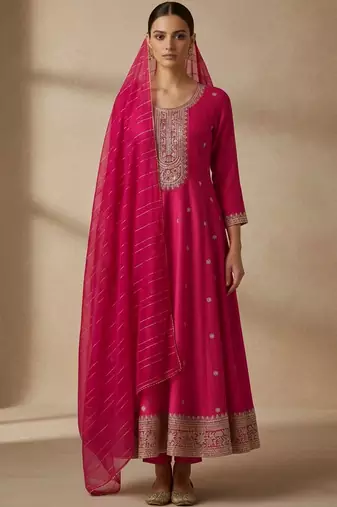 Women Ethnic Motifs Embroidered Panelled Thread Work Kurta with Churidar & With Dupatta