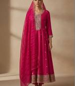 Women Ethnic Motifs Embroidered Panelled Thread Work Kurta with Churidar & With Dupatta