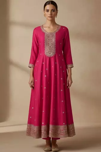 Women Ethnic Motifs Embroidered Panelled Thread Work Kurta with Churidar & With Dupatta