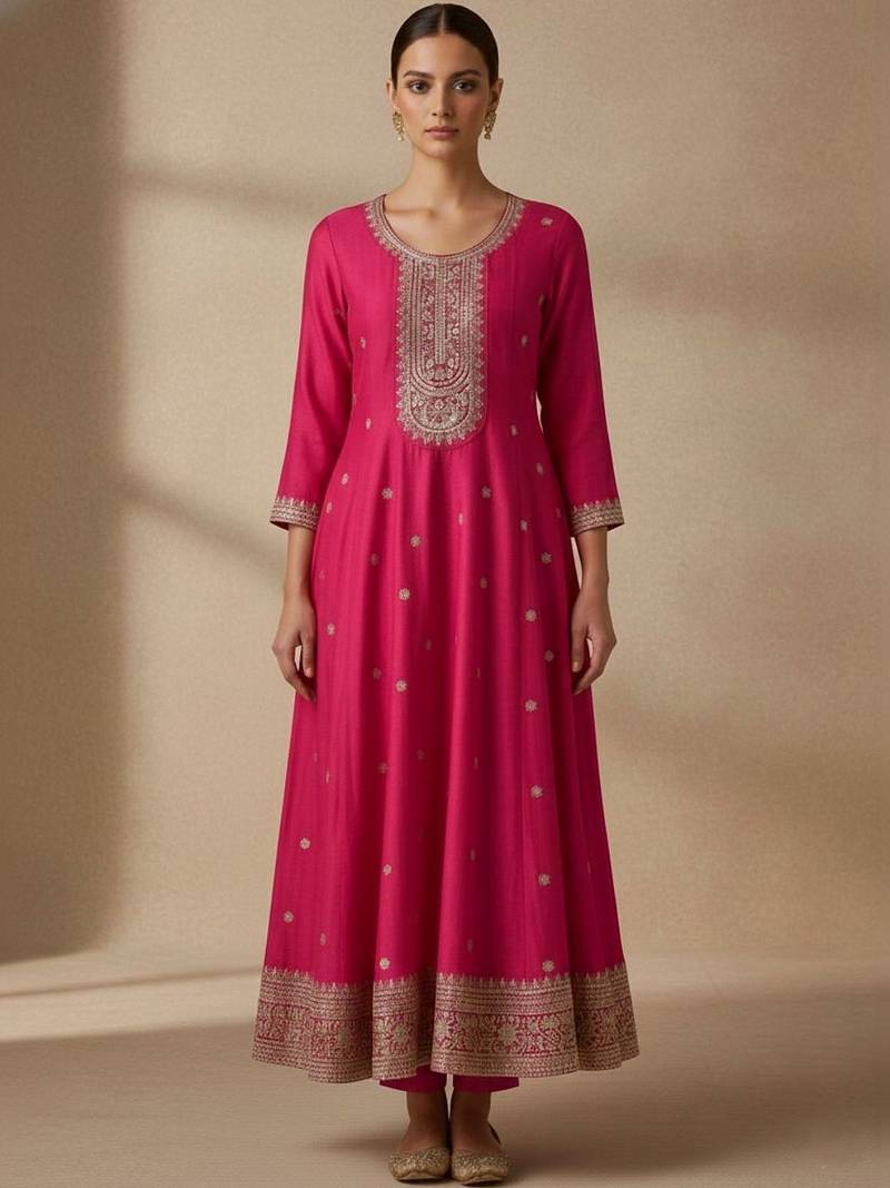Women Ethnic Motifs Embroidered Panelled Thread Work Kurta with Churidar & With Dupatta