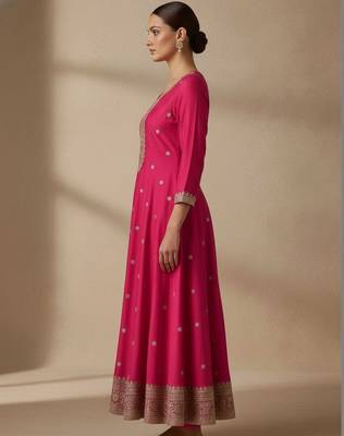 Women Ethnic Motifs Embroidered Panelled Thread Work Kurta with Churidar & With Dupatta 3