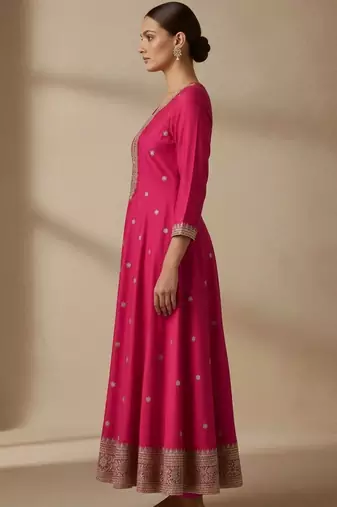 Women Ethnic Motifs Embroidered Panelled Thread Work Kurta with Churidar & With Dupatta