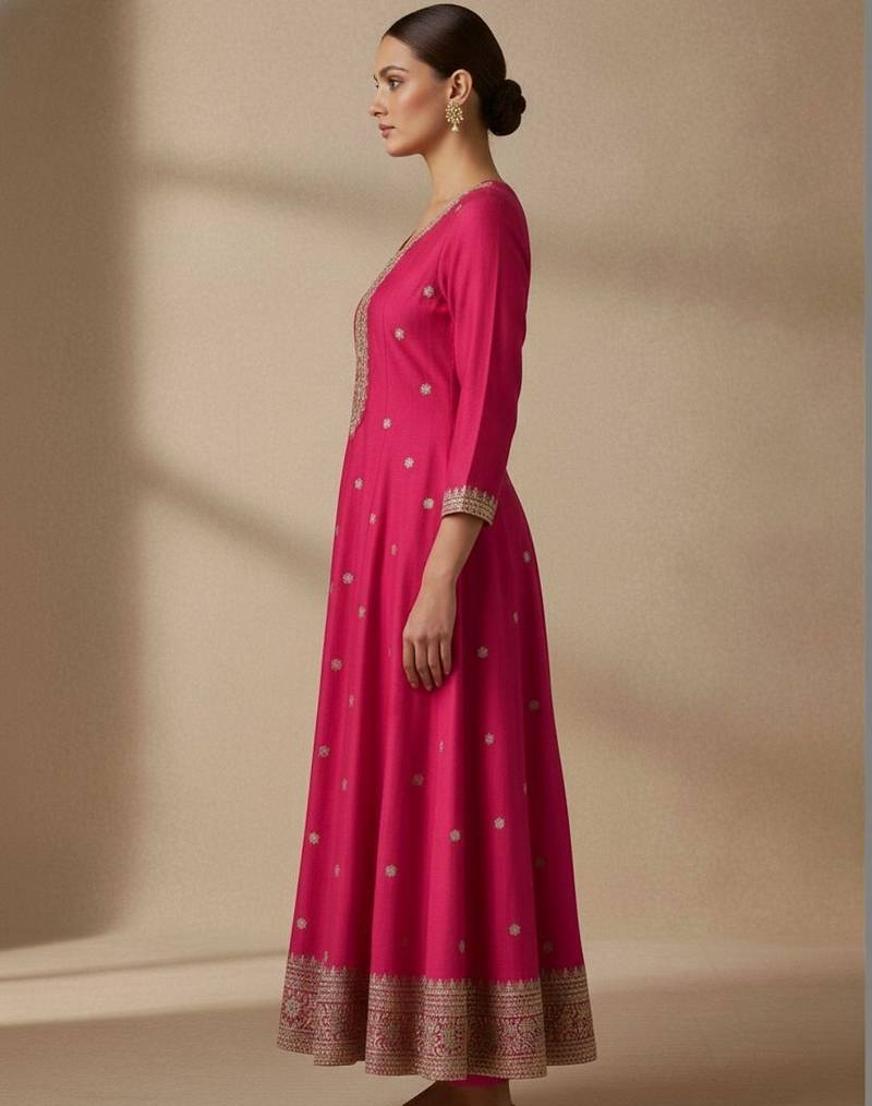 Women Ethnic Motifs Embroidered Panelled Thread Work Kurta with Churidar & With Dupatta