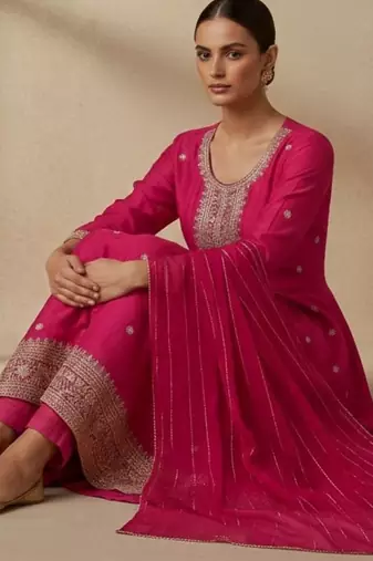 Women Ethnic Motifs Embroidered Panelled Thread Work Kurta with Churidar & With Dupatta