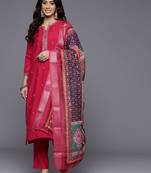 Thread & Zari Embroidered Kurta with Trouser & Ethnic Printed Dupatta
