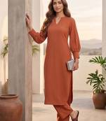 Women Regular Silk Crepe Kurta with Trousers