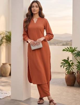 Women Regular Silk Crepe Kurta with Trousers 3