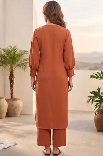 Women Regular Silk Crepe Kurta with Trousers