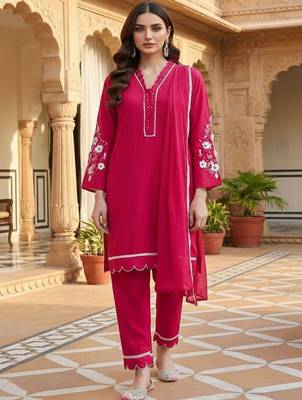 Women Ethnic Motifs Embroidered Regular Thread Work Kurta with Trousers & With Dupatta 1