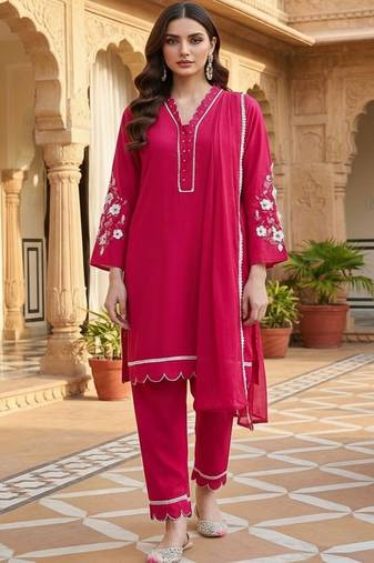 Women Ethnic Motifs Embroidered Regular Thread Work Kurta with Trousers & With Dupatta