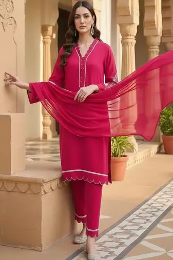 Women Ethnic Motifs Embroidered Regular Thread Work Kurta with Trousers & With Dupatta