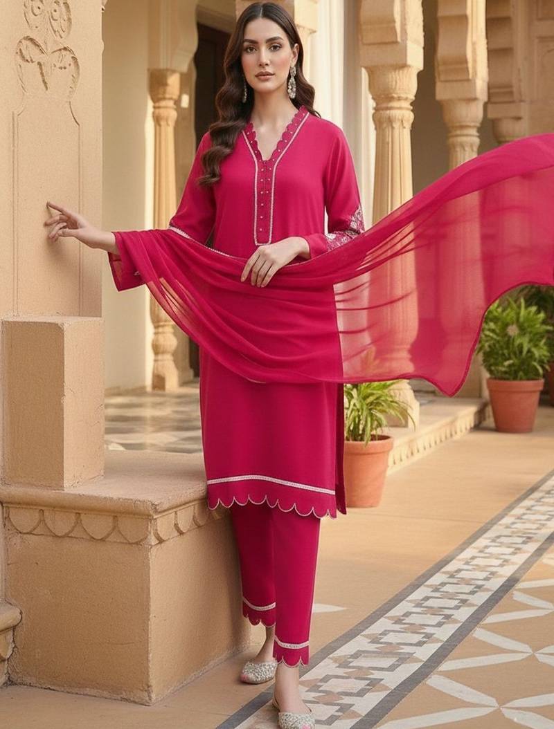 Women Ethnic Motifs Embroidered Regular Thread Work Kurta with Trousers & With Dupatta