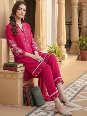 Women Ethnic Motifs Embroidered Regular Thread Work Kurta with Trousers & With Dupatta 5