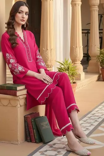 Women Ethnic Motifs Embroidered Regular Thread Work Kurta with Trousers & With Dupatta