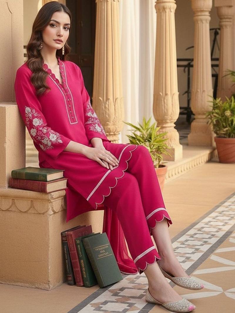 Women Ethnic Motifs Embroidered Regular Thread Work Kurta with Trousers & With Dupatta