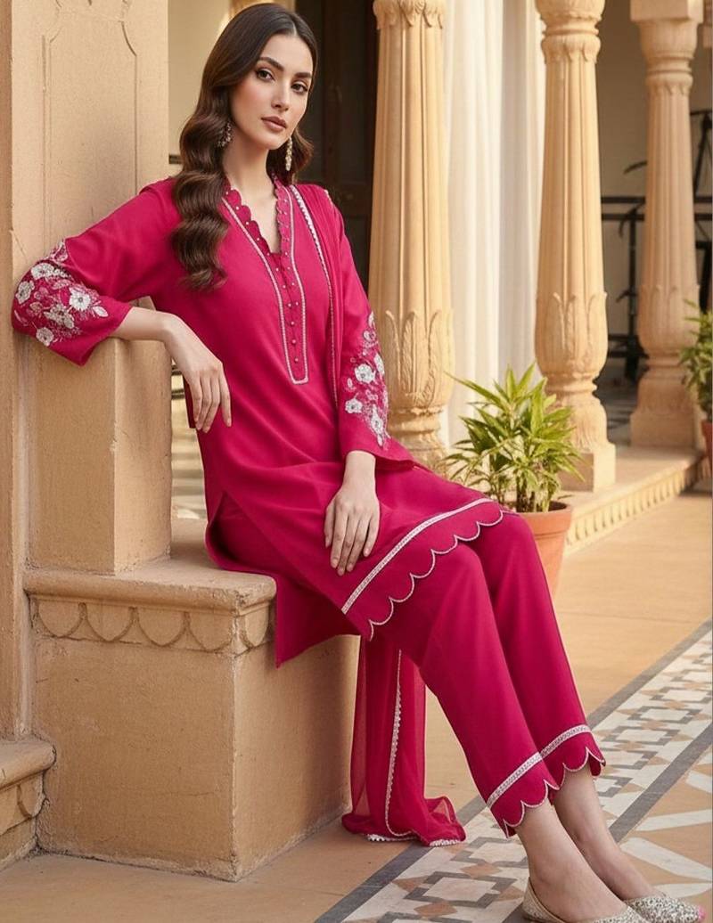 Women Ethnic Motifs Embroidered Regular Thread Work Kurta with Trousers & With Dupatta