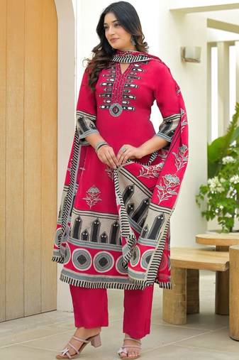 Women Ethnic Motifs Printed Regular Mirror Work Kurta with Trousers & With Dupatta