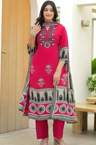 Women Ethnic Motifs Printed Regular Mirror Work Kurta with Trousers & With Dupatta