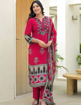 Women Ethnic Motifs Printed Regular Mirror Work Kurta with Trousers & With Dupatta 5