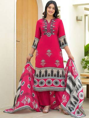 Women Ethnic Motifs Printed Regular Mirror Work Kurta with Trousers & With Dupatta 6