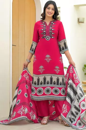 Women Ethnic Motifs Printed Regular Mirror Work Kurta with Trousers & With Dupatta