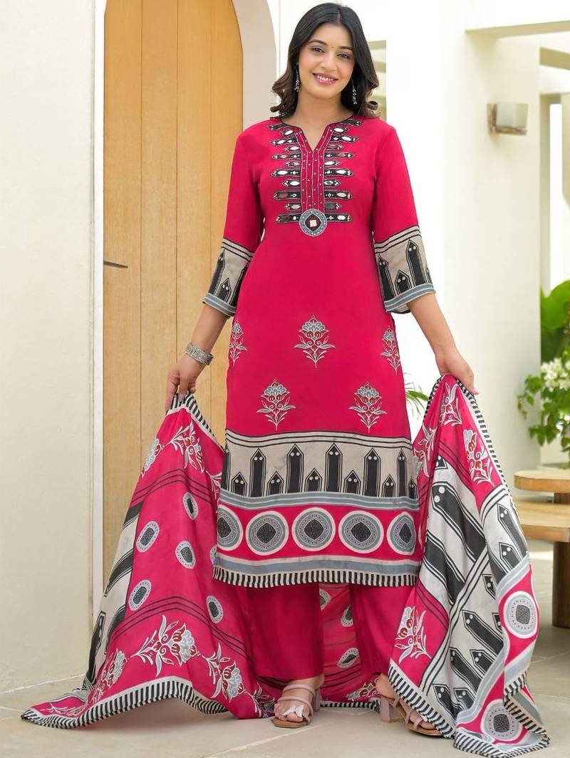 Women Ethnic Motifs Printed Regular Mirror Work Kurta with Trousers & With Dupatta