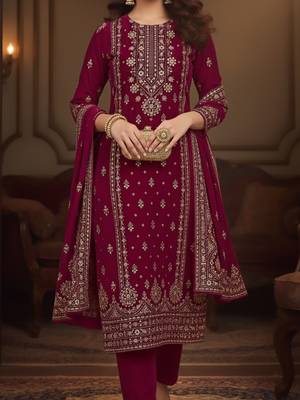 Women Ethnic Motifs Printed Regular Velvet Kurta with Trousers & With Dupatta 3