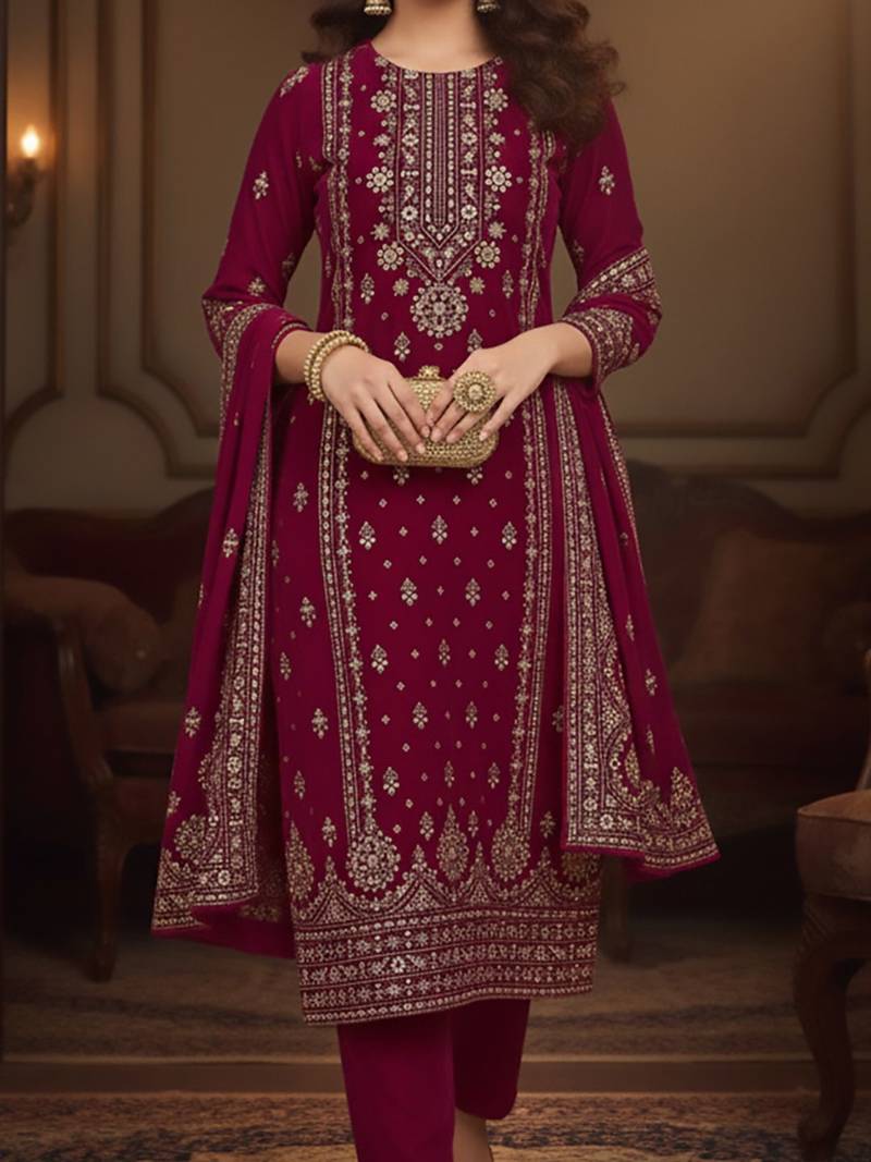 Women Ethnic Motifs Printed Regular Velvet Kurta with Trousers & With Dupatta