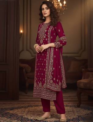 Women Ethnic Motifs Printed Regular Velvet Kurta with Trousers & With Dupatta 4
