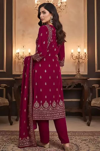 Women Ethnic Motifs Printed Regular Velvet Kurta with Trousers & With Dupatta