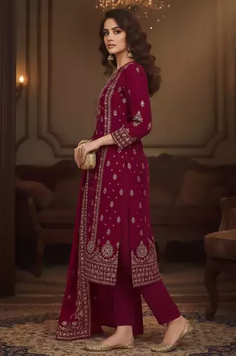 Women Ethnic Motifs Printed Regular Velvet Kurta with Trousers & With Dupatta