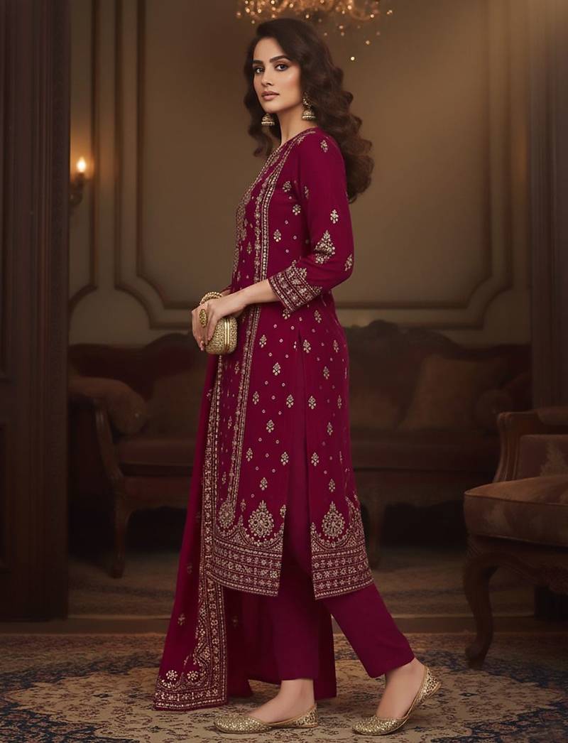 Women Ethnic Motifs Printed Regular Velvet Kurta with Trousers & With Dupatta