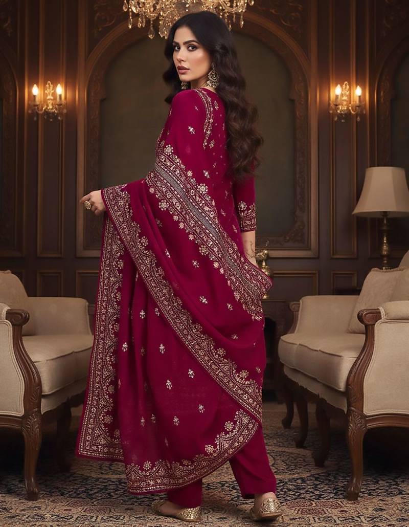 Women Ethnic Motifs Printed Regular Velvet Kurta with Trousers & With Dupatta