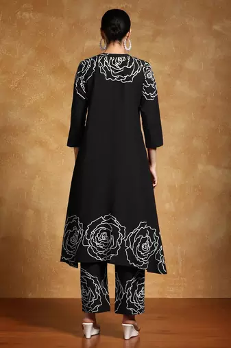 Floral Printed Mandarin Collar A-Line Pure Cotton Kurta With Trousers