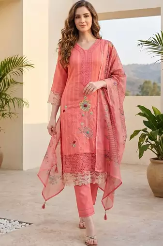Women Ethnic Motifs Regular Thread Work Pure Cotton Kurta with Trousers & With Dupatta
