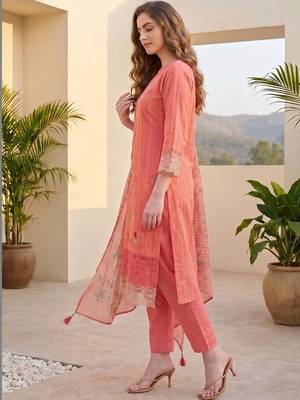 Women Ethnic Motifs Regular Thread Work  Cotton Kurta with Trousers & With Dupatta 2