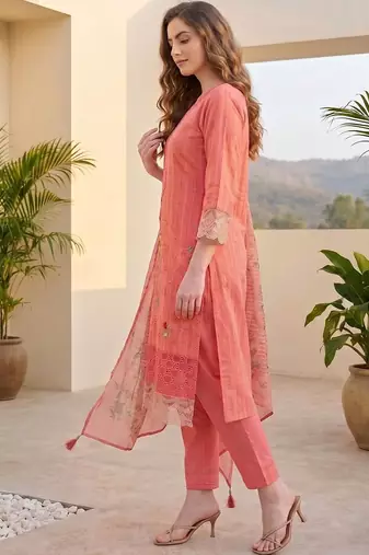 Women Ethnic Motifs Regular Thread Work Pure Cotton Kurta with Trousers & With Dupatta