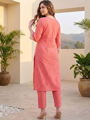 Women Ethnic Motifs Regular Thread Work  Cotton Kurta with Trousers & With Dupatta 3
