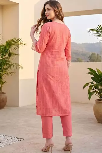 Women Ethnic Motifs Regular Thread Work Pure Cotton Kurta with Trousers & With Dupatta
