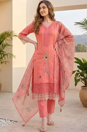Women Ethnic Motifs Regular Thread Work Pure Cotton Kurta with Trousers & With Dupatta