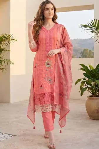 Women Ethnic Motifs Regular Thread Work Pure Cotton Kurta with Trousers & With Dupatta