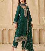 Floral Embroidered Thread Work Kurta With Trousers & Dupatta
