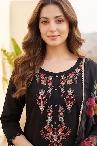 Women Floral Embroidered Regular Thread Work Kurta with Patiala & With Dupatta