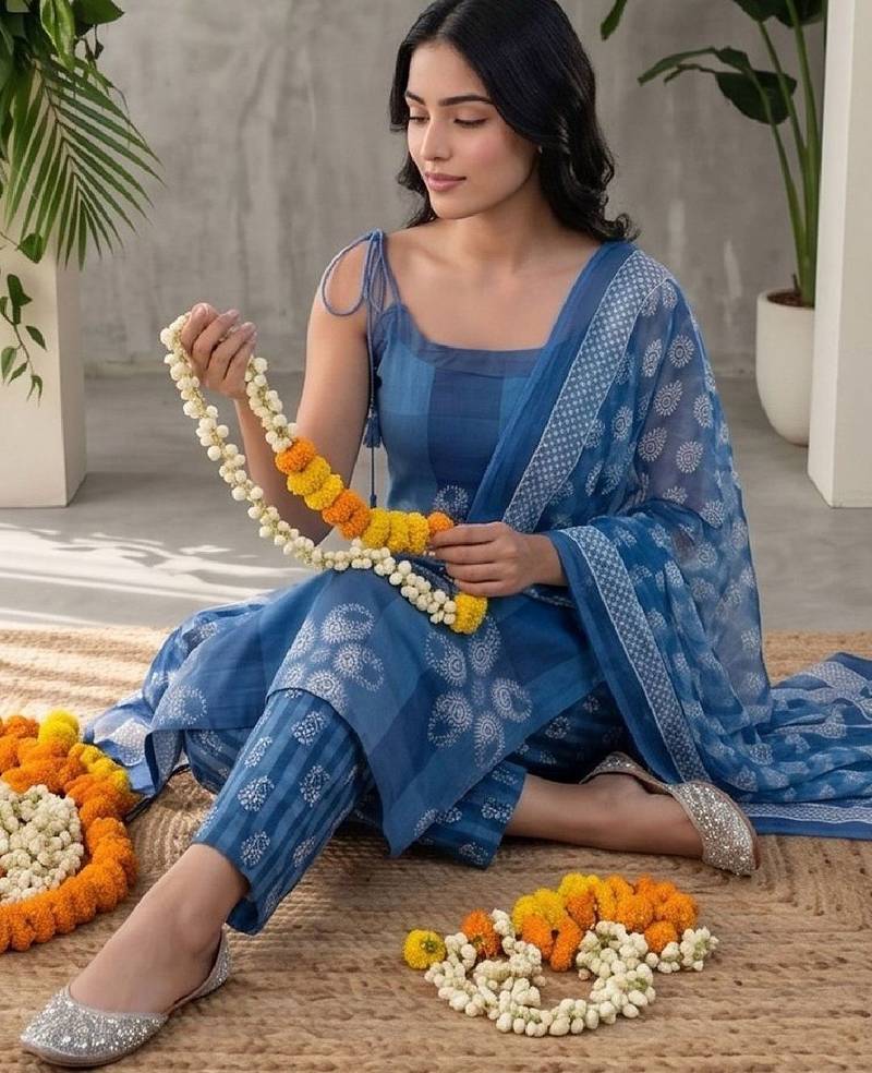 Women Ethnic Motifs Printed Regular Kurta with Trousers & With Dupatta