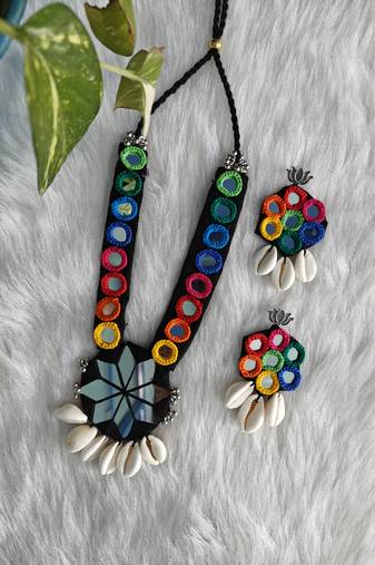 kanchi mirror work necklace set