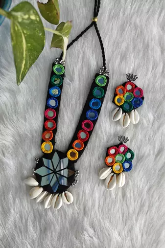 kanchi mirror work necklace set