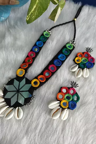 kanchi mirror work necklace set