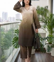 Women Ombre Dyed Regular Thread Work Kurta with Trousers