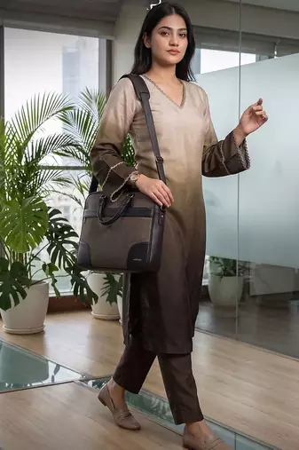 Women Ombre Dyed Regular Thread Work Kurta with Trousers