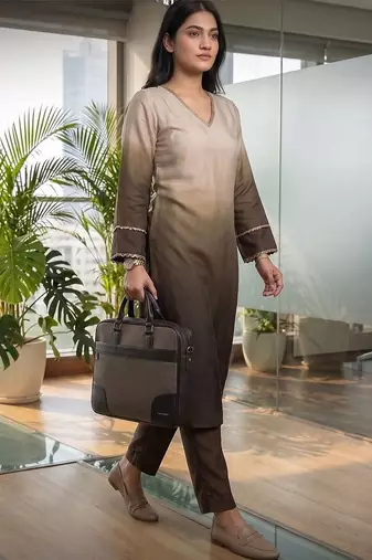 Women Ombre Dyed Regular Thread Work Kurta with Trousers